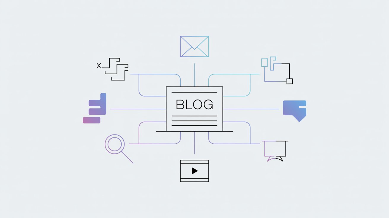 Visual representation of content being distributed across multiple digital marketing channels.