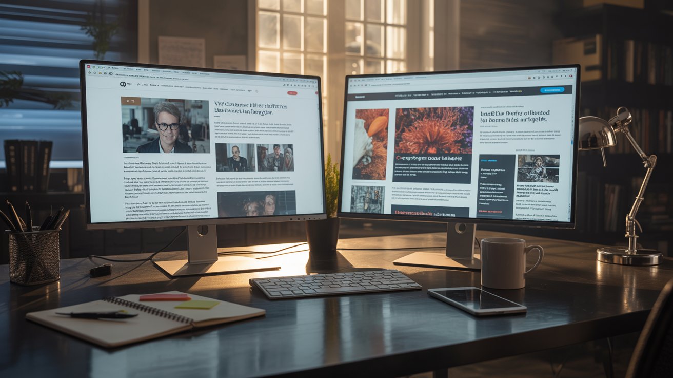 Comparison between generic copied content and original SEO content on computer screens.