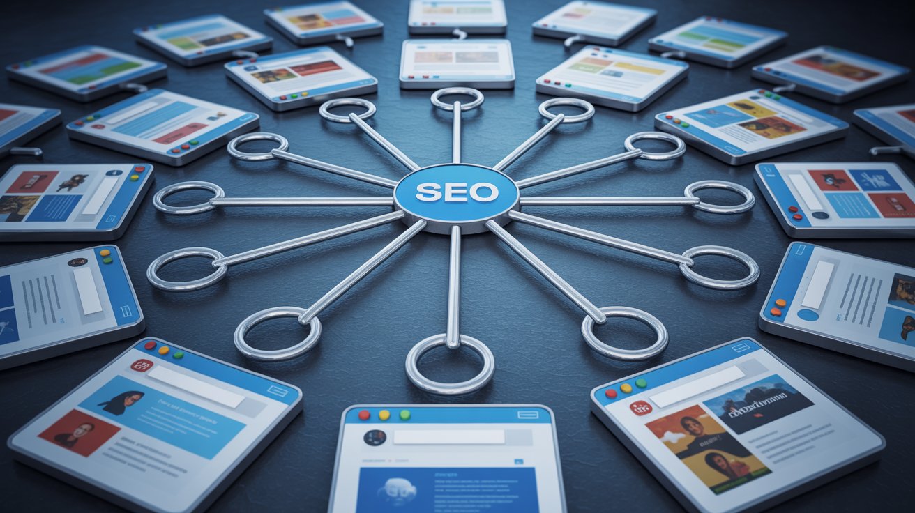 Visualization of high quality backlinks from trusted websites improving SEO authority